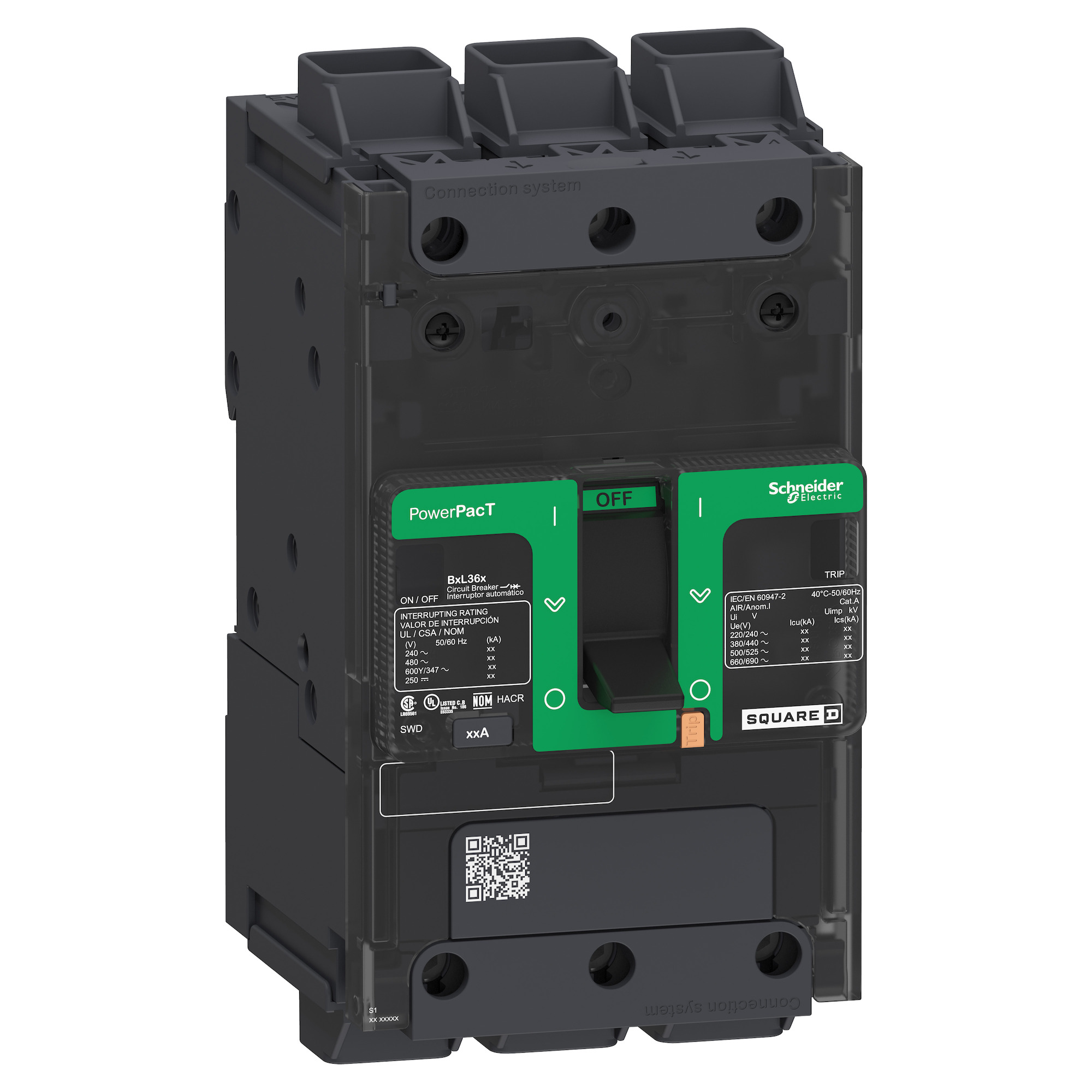 Circuit breaker, PowerPact B, 30A, 3 pole, 600Y/347VAC, 25kA, lugs, thermal magnetic, 80%, control wire ON end