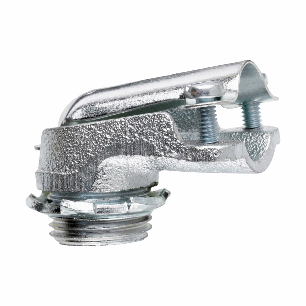 Eaton Crouse-Hinds series FMC clamp type connector, FMC, 90 angle, Non-insulated, Malleable iron, 1/2"