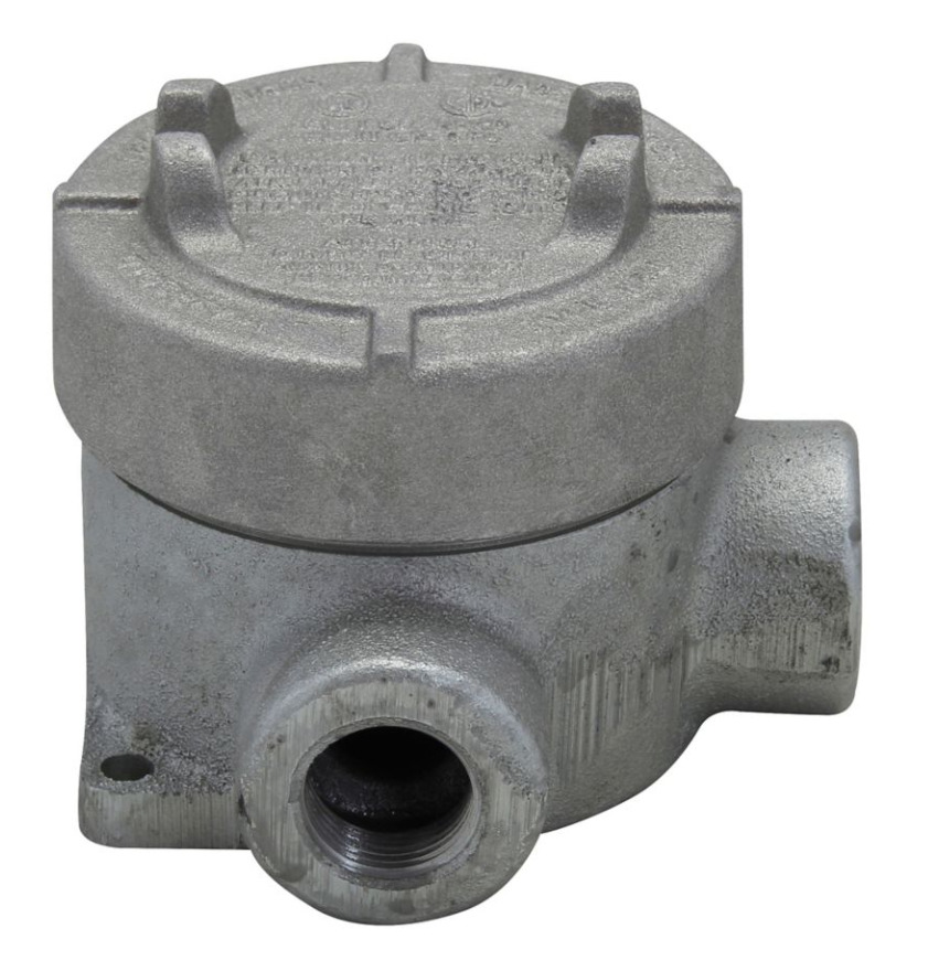 EAJL16 Condulet Type L Dust-Ignitionproof Explosionproof Round Raintight Conduit Outlet Box With Cover, 1/2 in, 3-3/16 in Cover Opening, 18.5 cu-in Capacity, Electro-Galvanized