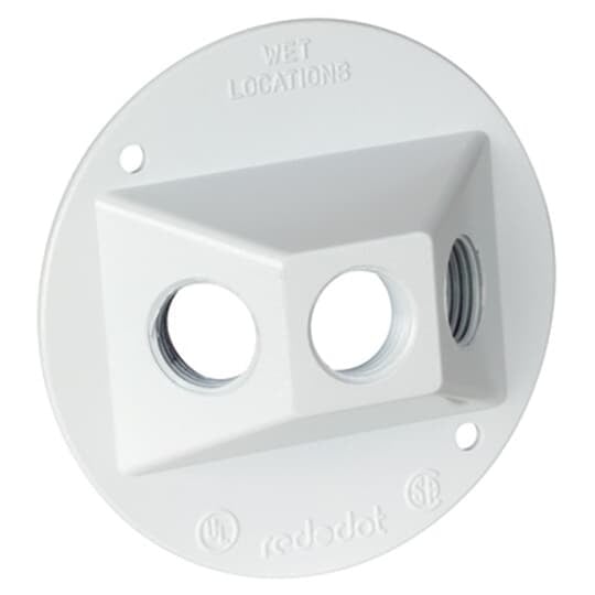 Round Standard Lampholder Cover, Diameter 4-1/8 Inches, Hub Size 1/2 Inch, White, Aluminum, Three Tapped Holes, with Gasket, Screws, and Plugs, Pack of 9