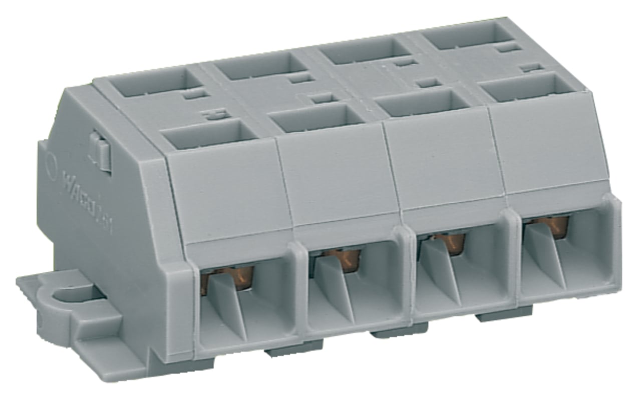 4-conductor terminal strip; without push-buttons; with fixing flanges; 4-pole; for screw or similar mounting types; Fixing hole 3.2 mm ; 2.5 mm; CAGE CLAMP; 2,50 mm; gray