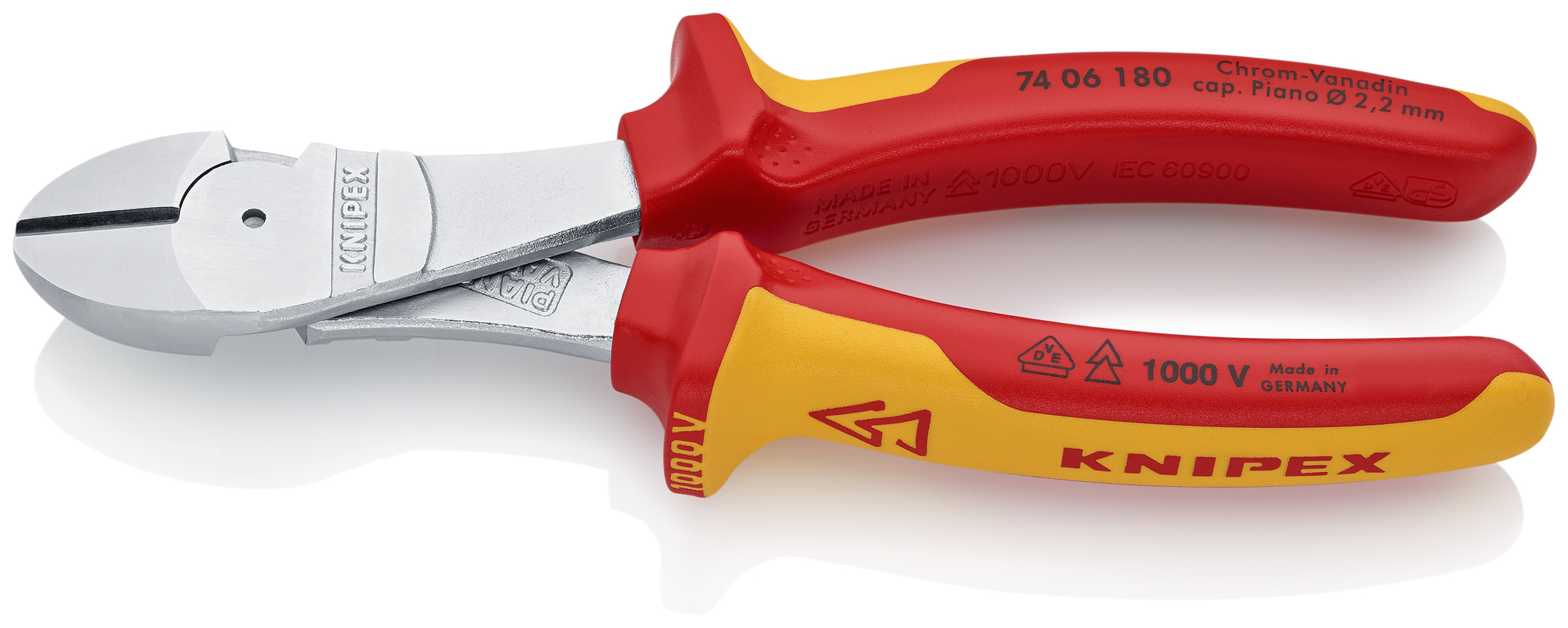 High Leverage Diagonal Cutters-1000V Insulated, 7 1/4 in., Multi-Component, VDE