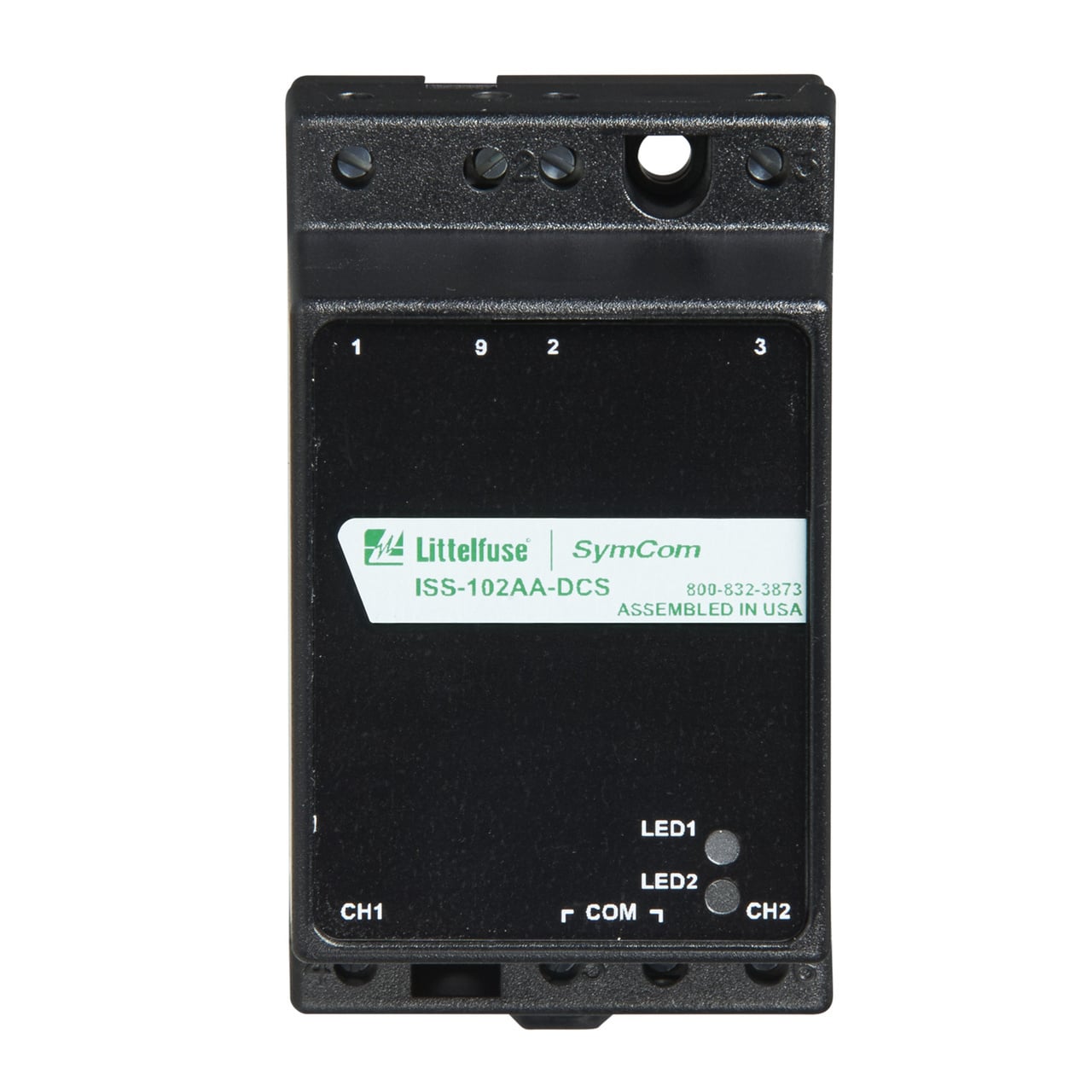 The ISS-102 is a two-channel, intrinsically-safe switch designed for multiple uses including a pump-up/pump-down (latching) controller or two-channel switch. Two LEDs indicate the state of the intrinsically-safe inputs and output relays and user-selectable options are available including a variable resistance threshold for float inputs. The ISS-102 enclosure is surface or DIN rail mountable. -LC Each input channel is active when the corresponding switch is closed. When the lag input (CH2) is activated, the output closes. Applying latching logic, the output contact remains closed until the lead (CH1) and the lag (CH2) inputs are deactivated. Sensitivity is fixed at 100kOhms with a debounce time delay of 2 seconds. -DCS This dual-channel switch has a debounce delay feature of 0.5 seconds. Resistance probes or switches can be used on its inputs. Two LEDs illuminate the output state of either form A relay. Sensitivity is fixed at 100kOhms with a debounce time delay of 0.5 seconds. -MC By selecting the proper functionality through the dip switches, you can define a pump-up or pump-down, single or dual channel non-latching switch. The sensitivity adjustment (4.7k-100kOhms) allows you to define the input impedance at which the output relays (one form A & one form C) will change state, with a debounce time delay of 0.5 or 2 seconds.