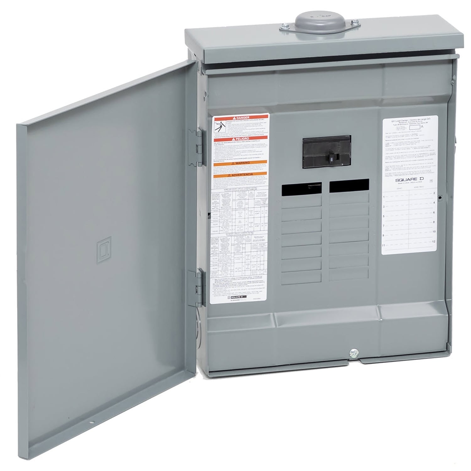 Load center, QO, 1 phase, 12 spaces, 24 circuits, 100A convertible main breaker, PoN, NEMA3R