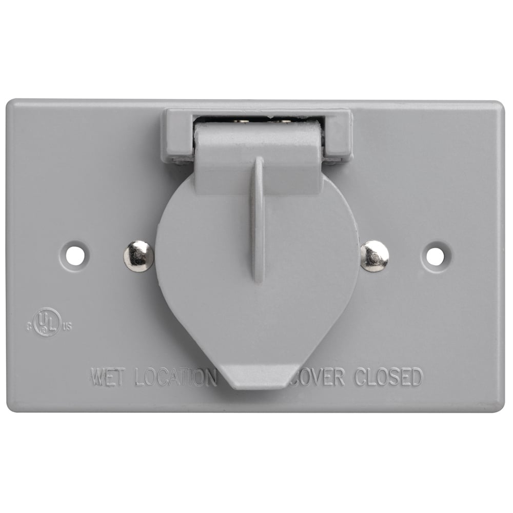 Weatherproof Self-Closing Cover - Motor Base - Horizontal, Single with 15A 125V Recessed Flanged Inlet, Gray
