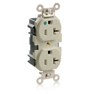 20 Amp, 125 Volt, Wide Body Duplex Receptacle, Straight Blade, Hospital Grade, Self Grounding, Ivory