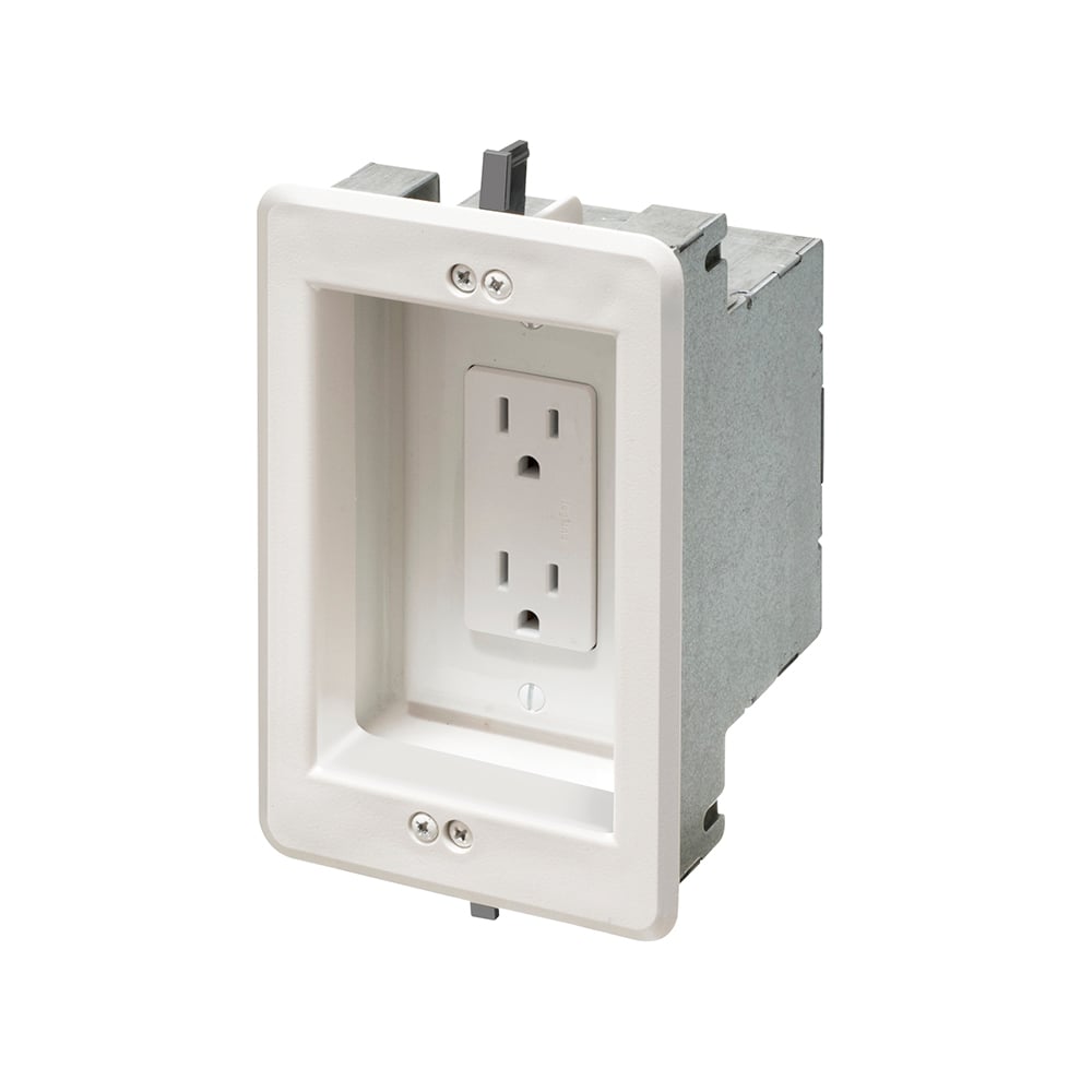 One gang recessed Steel TV BOX. For new or existing construction. Comes with low voltage divider. Color White.