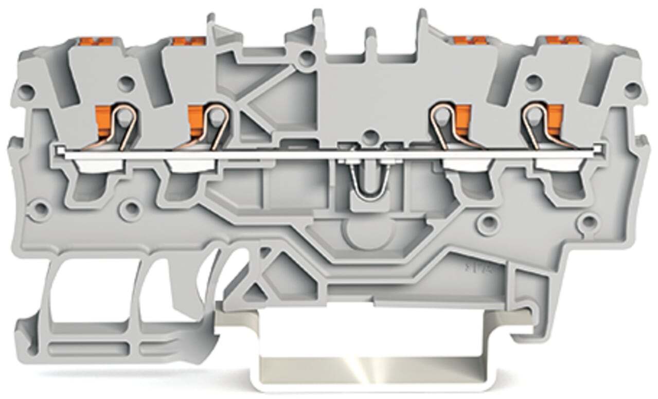 4-conductor through terminal block; with push-button; 1 mm; with test port; side and center marking; for DIN-rail 35 x 15 and 35 x 7.5; Push-in CAGE CLAMP; 1,00 mm; gray