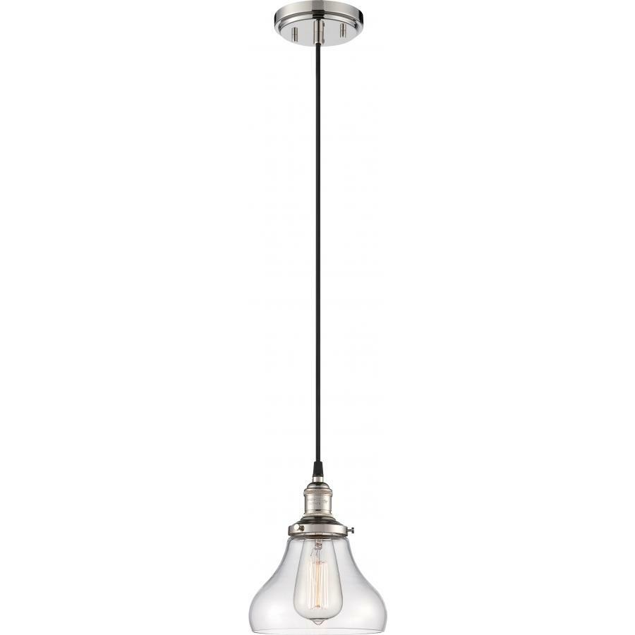 Vintage 1 Light Pendant with Clear Glass Vintage Lamp Included Polished Nickel 7"