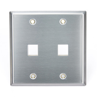 QuickPort Wallplate, Dual Gang, 2-Port, Stainless Steel