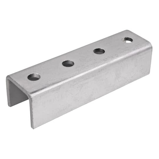 Support, U Shape, Four Hole, Length 7-1/4 Inches, Holes 1 Inch on 1-7/8 Inch Centers, Electro-Galvanized Steel, For A Series Channels