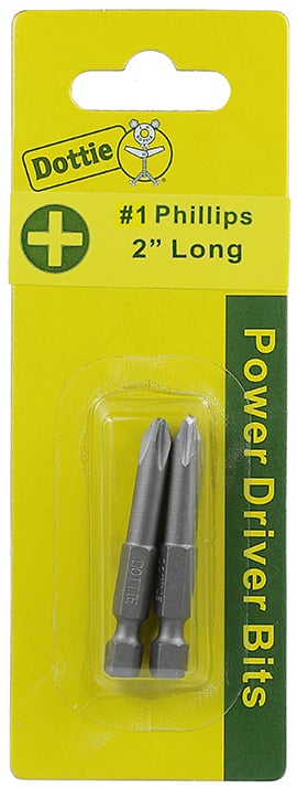 Power Bit, #1 tip size, Phillips tip type, 2 in. overall length, 2 pieces, #6 screw size