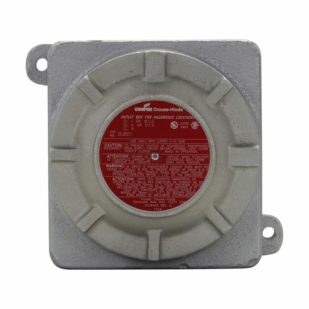 Eaton Crouse-Hinds series GUB threaded cover, Glass, Copper-free aluminum, Used with GUB03, GUB04 series junction boxes