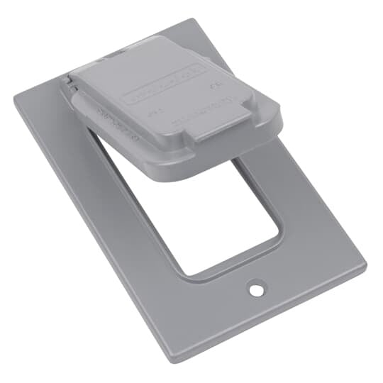 Single Gang Weatherproof Receptacle Cover, White, Zinc Alloy, 1 GFI Receptacle Vertical, Device Mount