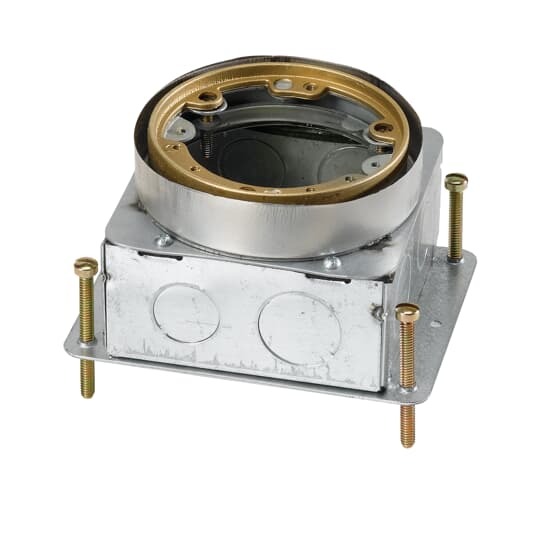 Single Gang Deep Flush Service Floor Box, 60 Cubic Inches, Length 4-11/16 Inches, Width 4-1/4 Inches, Depth 3-5/8 Inches, 1/2 Inch 3/4 Inch and 1 Inch Knockouts, Galvanized Steel, For Power or Communications/Data