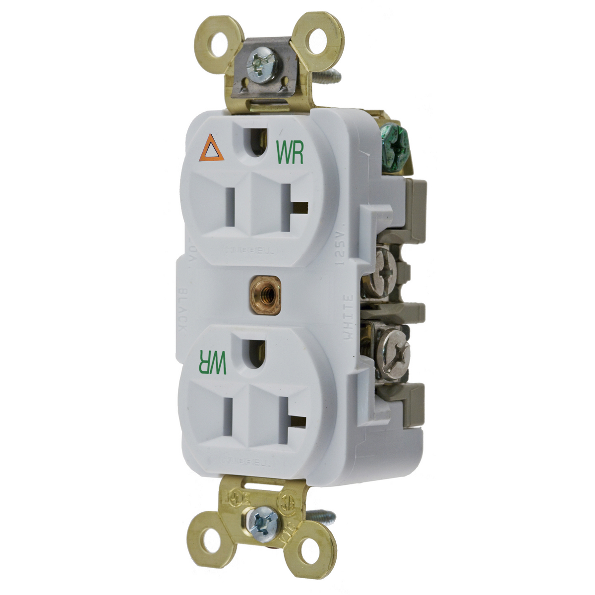 Straight Blade Devices, Receptacles, Weather Resistant Duplex, Commercial/Industrial Grade, Isolated Ground, 20A 125V, 2-Pole 3-Wire Grounding, 5-20R, White