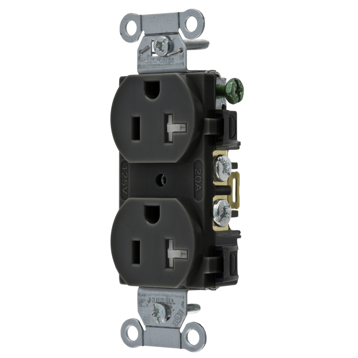Straight Blade Devices, Receptacles, Tamper-Resistant Duplex, Commercial/Industrial Grade, 2-Pole 3-Wire Grounding, 20A 125V, 5-20R, Black, Single Pack.