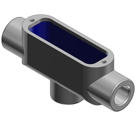 Series 35 Thru-Feed with Bottom Tap  3/4 Inch Conduit Body, Body Material Malleable Iron, Finish Zinc Plating with an Aluminum, Acrylic Coating for Use with Rigid/IMC Conduit