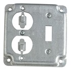 Square Box Surface Cover, 5 Cubic Inches, 4 Inch Square x 1/2 Inch Deep, Galvanized Steel, For use with One Toggle Switch and One Duplex Flush Receptacle