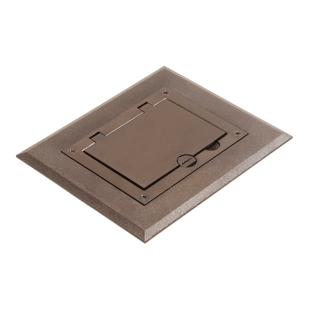 Brown non-metallic single gang frame kit with flip lid cover. Includes (1) 20A decorator style receptacle, (1) gasket, low voltage insert and installation screws. Flip lid cover can be opened in any direction.