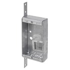 Non-Gangable Switch Box, 6.5 Cubic Inches, 3-3/4 Inch x 2 Inches x 1 Inch Deep. 2 Pry-Outs One End Knockouts, Pre-Galvanized Steel, Flat Bracket, For use with Conduit