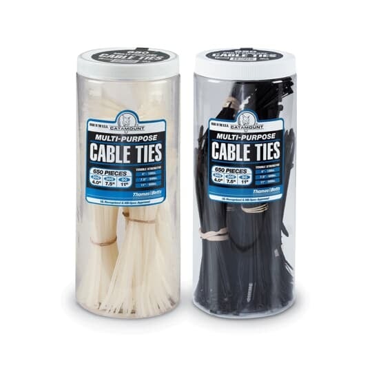 Cable Tie Assortment Jar, 300 4 Inch , 300 7.5  Inch , 50  11.1 Inch UV Black All-Nylon