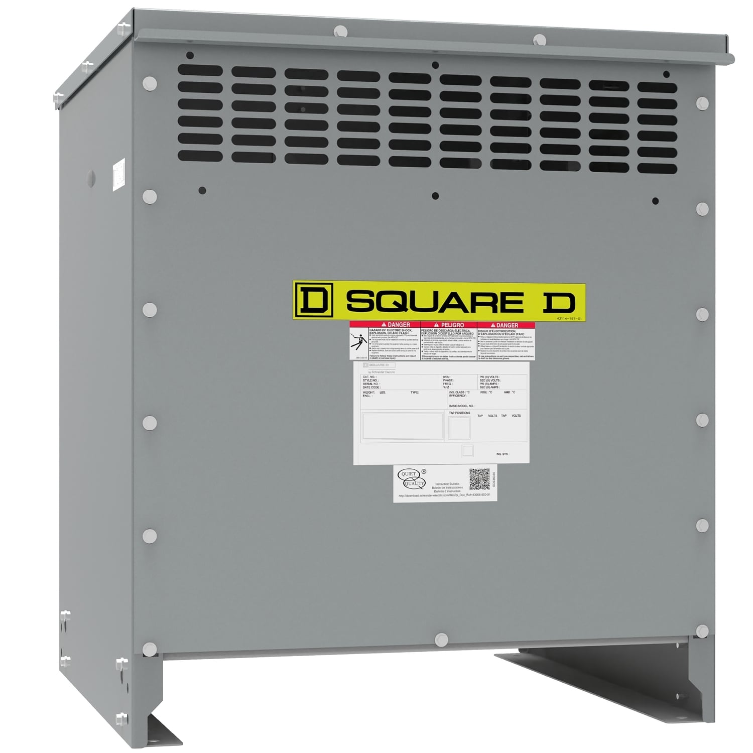 Transformer, dry type, DOE 2016, 45kVA, 3 phase, 240V delta primary, 480Y/277V secondary, 19M, 150C rise