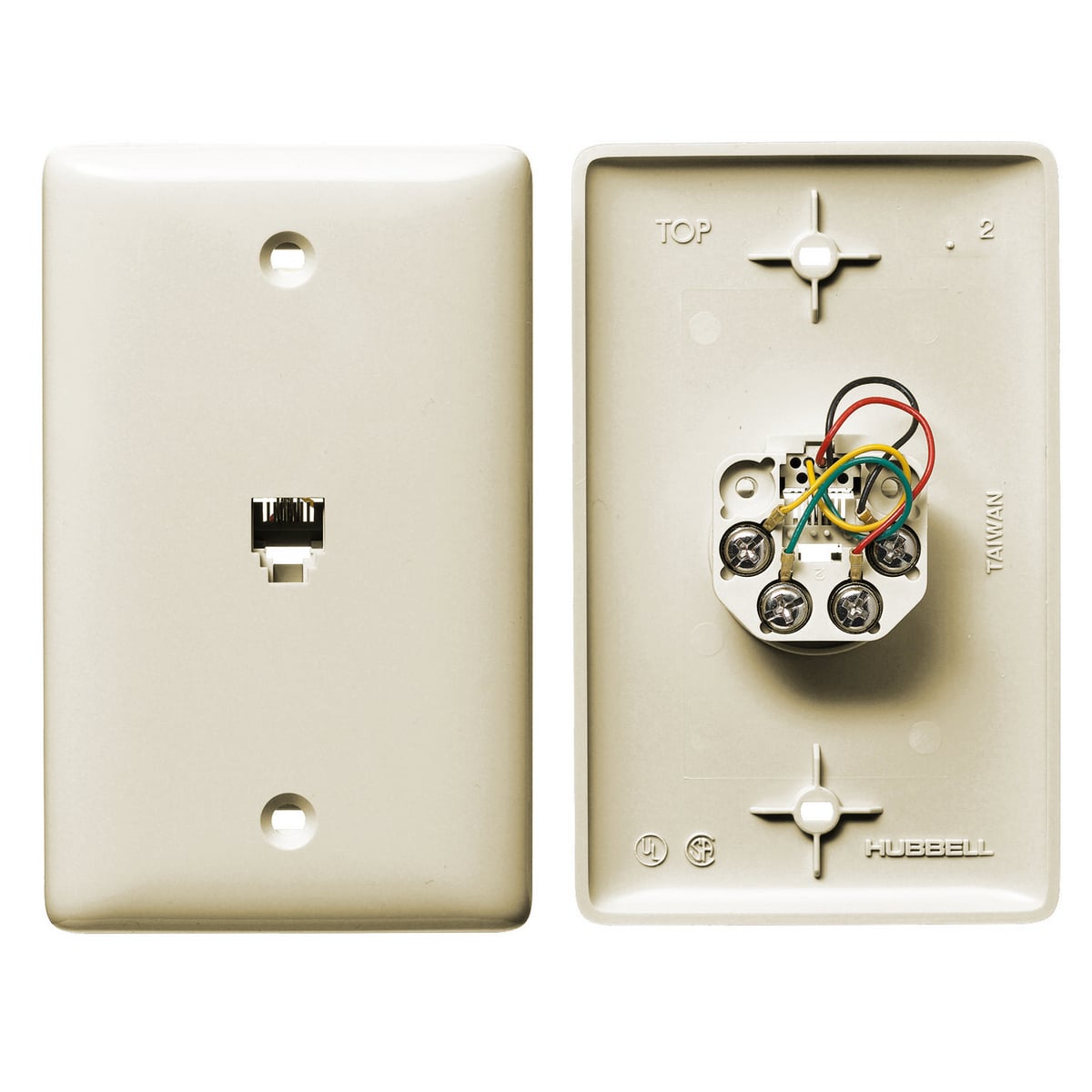 Plates, 1-Gang, With Jack, 6-Position 4-Conductor, Screw Terminal, Light Almond