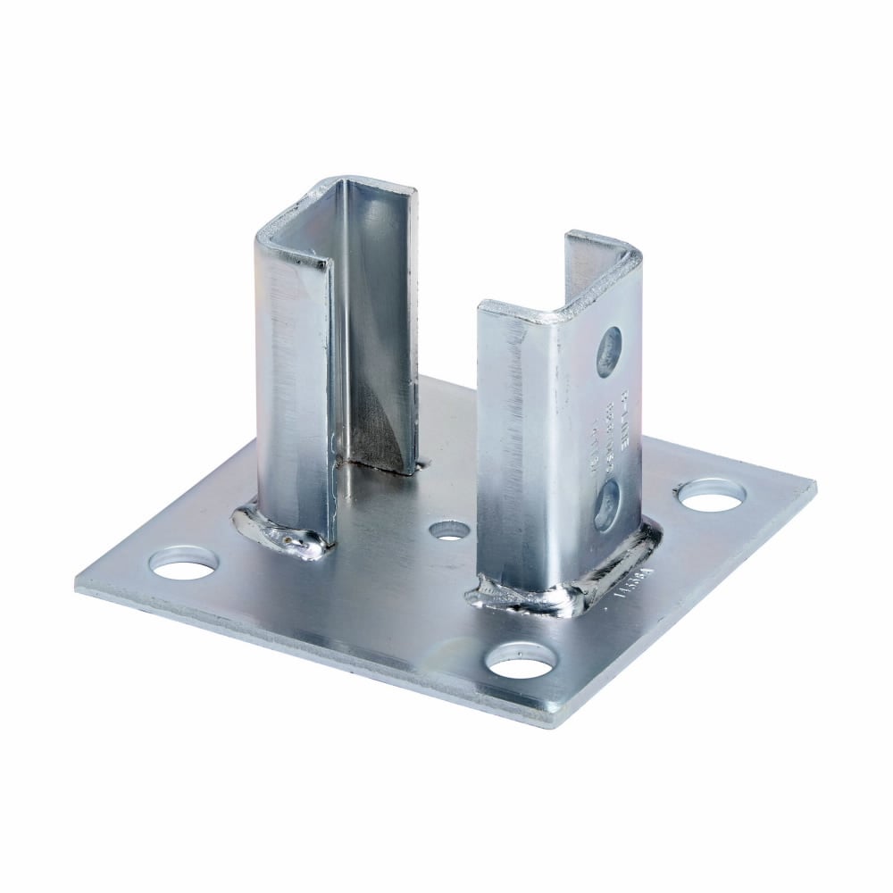 Eaton B-Line series post base, 3.5" H x 6" L x 6" W, Steel, Electro-plated, Post base for B22-2PL, Square post base, centered