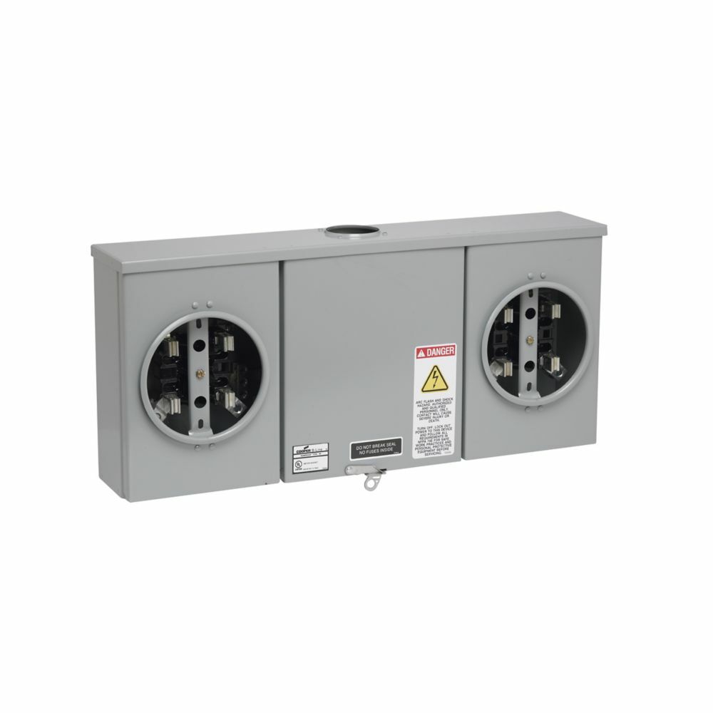 Eaton B-Line series horizontal meter pack, Ring, 3R, ANSI 61 gray paint, Galvanized steel, #6-250 MCM, #14-2/0, 2, Surface mount, 3, 100 A, None, 4, Overhead/underground