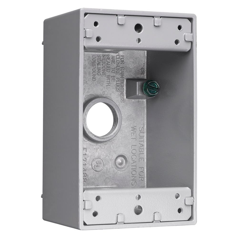 Weatherproof 1 Gang Box, 3 Hole 1/2, 18.5 Cu.In.,Gray ( 1 Hole Each End, 1 Hole in Back)