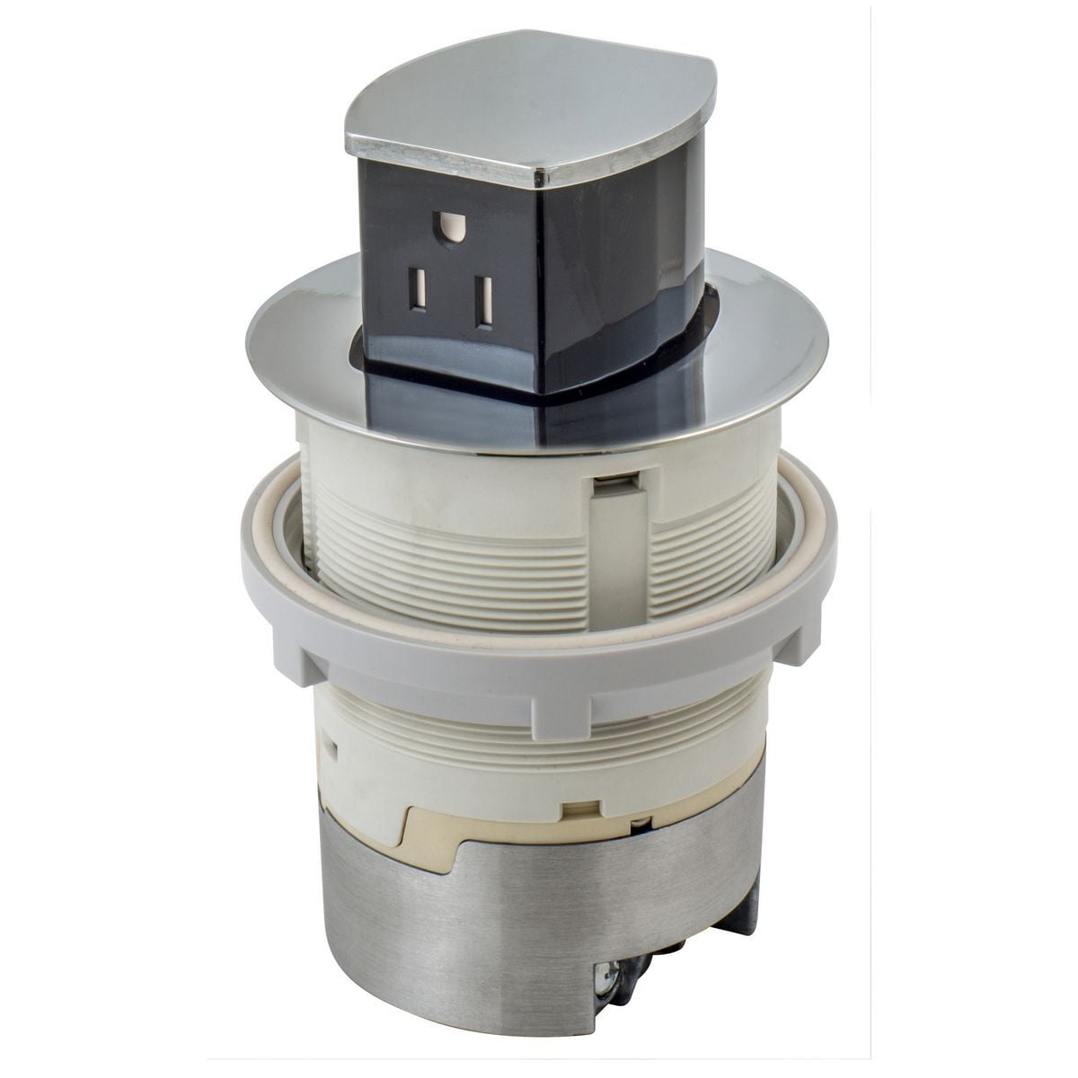 15A Kitchen Counter Receptacle, Flush Mount, Chrome