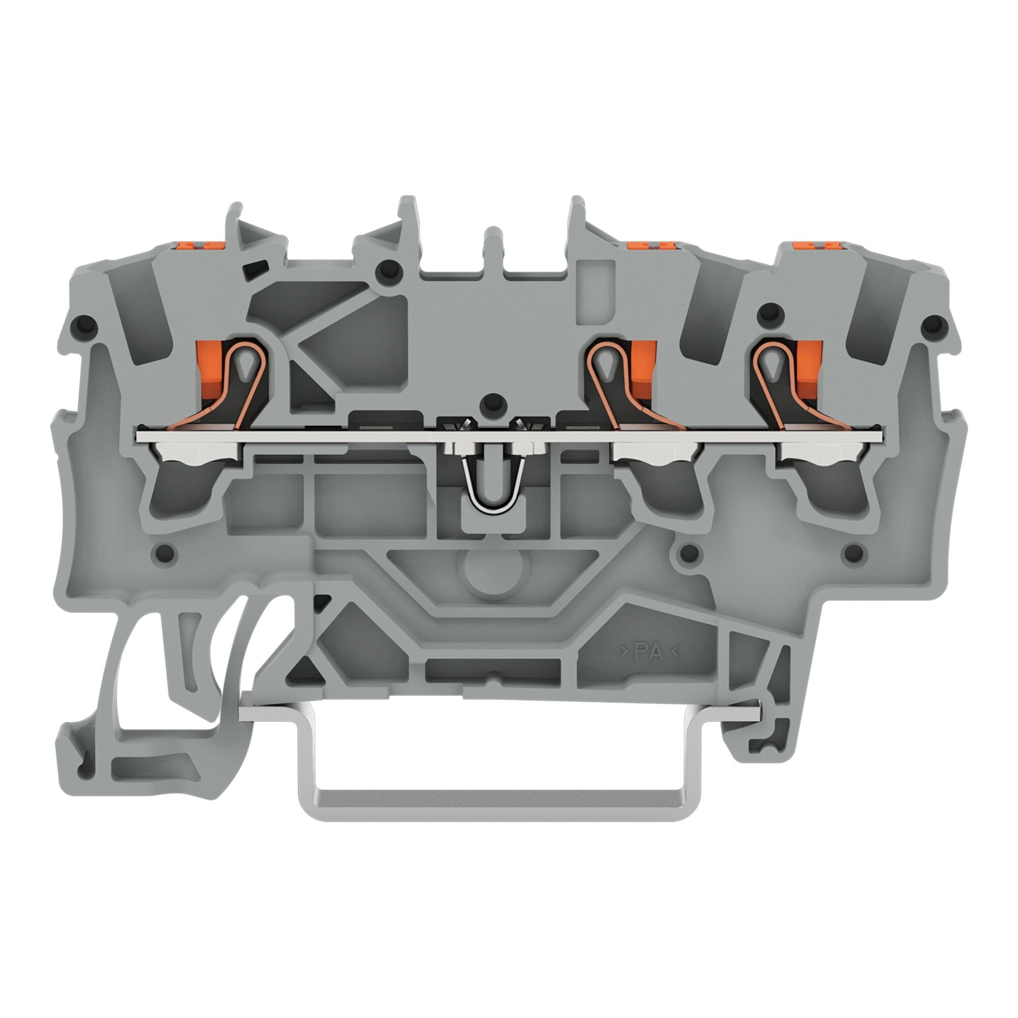 3-conductor through terminal block; with push-button; 1.5 mm; with test port; side and center marking; for DIN-rail 35 x 15 and 35 x 7.5; Push-in CAGE CLAMP; 1,00 mm; gray