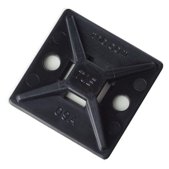 Four-Way Adhesive Mounting Base, Black Nylon 6.6 for Temperatures up to 65 Degrees Celsius (149 F), Weather and UV Resistant, Length of 28.6mm (1.13 Inches), Width of 28.6mm (1.13 Inches), Height of 5.7mm (0.22 Inches), Self-Adhesive Mounting Method, Bulk Pack
