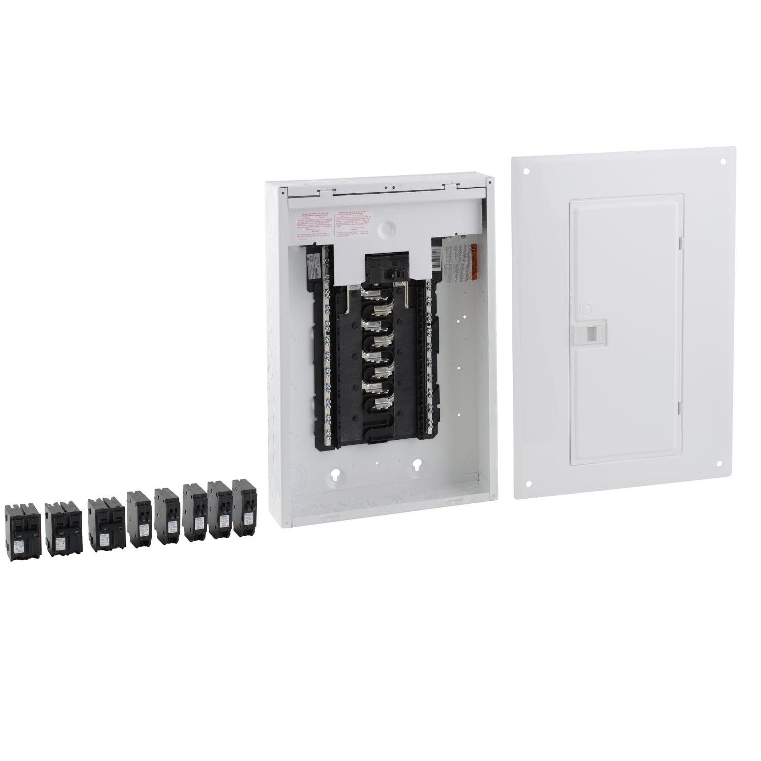 Load center, Homeline, 1 phase, 16 spaces, 32 circuits, 100A convertible main breaker, PoN, NEMA1, gnd bar, combo cover