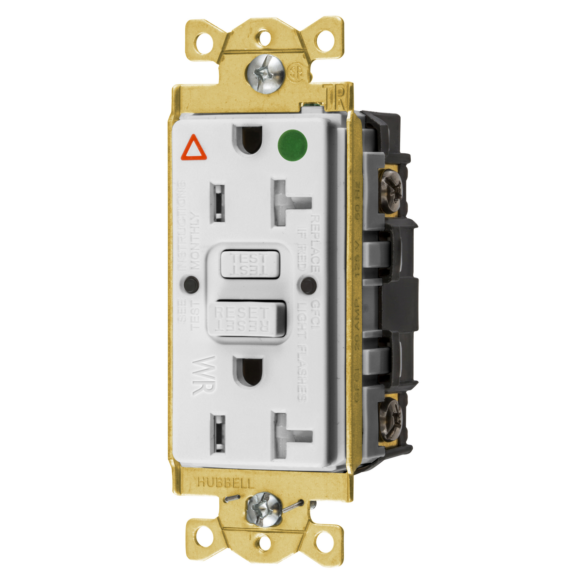 Straight Blade Devices, Receptacle, GFCI, Tamper and Weather Resistant, Commercial Hospital Grade, Self Test, IG, 20A 125V, 2-Pole 3-Wire Grounding, 5-20R, White