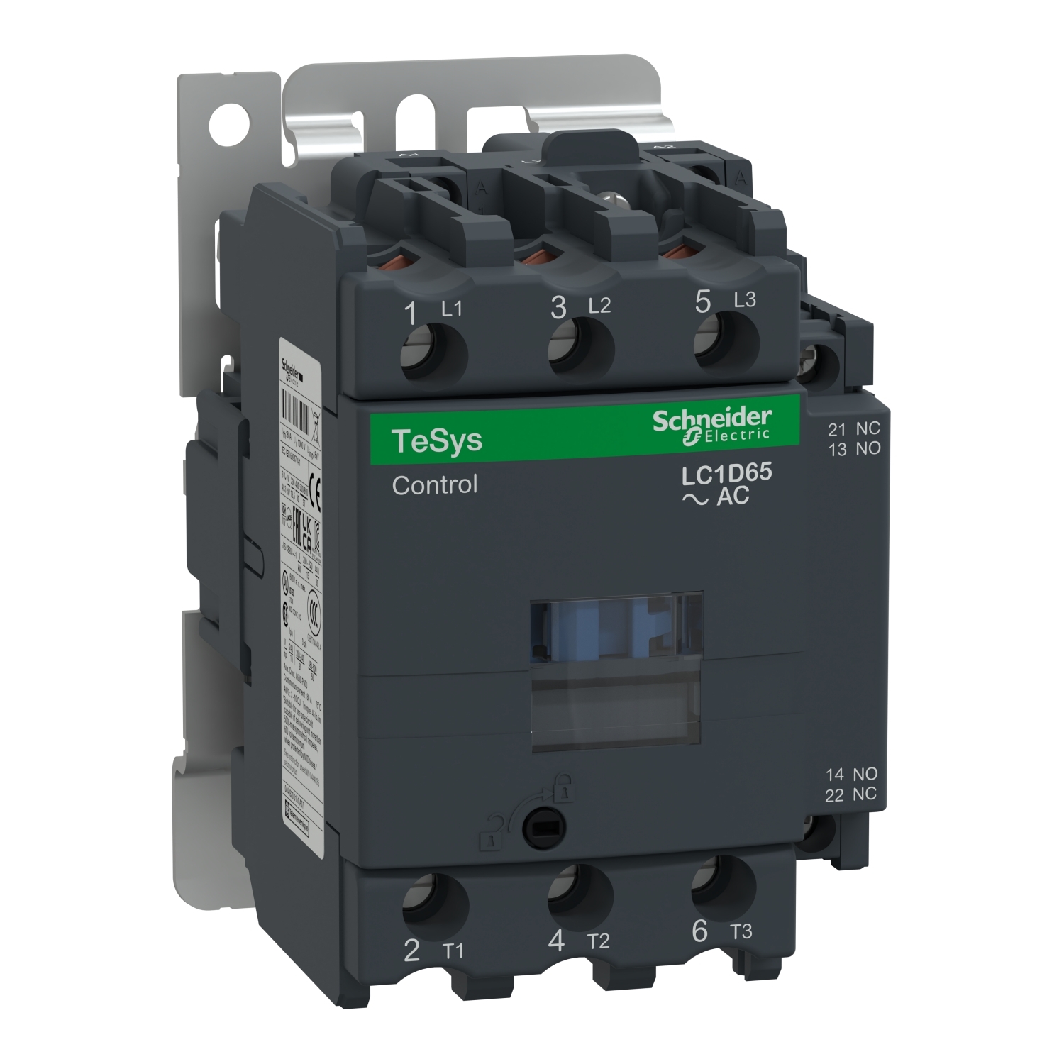 IEC contactor, TeSys D, nonreversing, 65A, 40HP at 480VAC, up to 100kA SCCR, 3 phase, 3 NO, 230VAC 50/60Hz coil, open