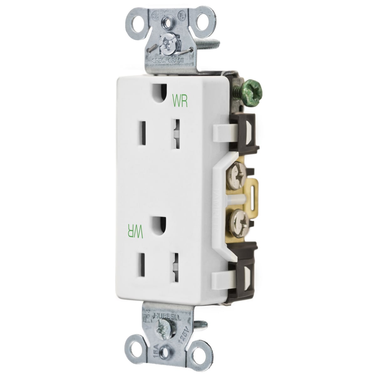 Straight Blade Tamper-Resistant Duplex Receptacle, Decorator/Commercial/Industrial Grade, 2-Pole 3-Wire Grounding, 15A 125V, 5-15R