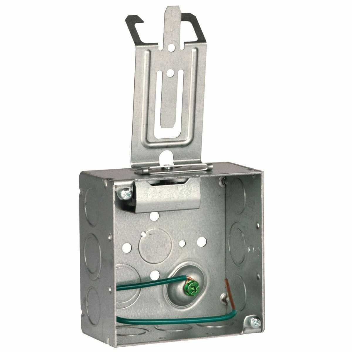 4 in. Square Box, Welded with STAB-IT Connector, 2-1/8 in. Deep, RaisedGround, 8 in. #12 Solid Copper Pigtail, Cable Management Clip