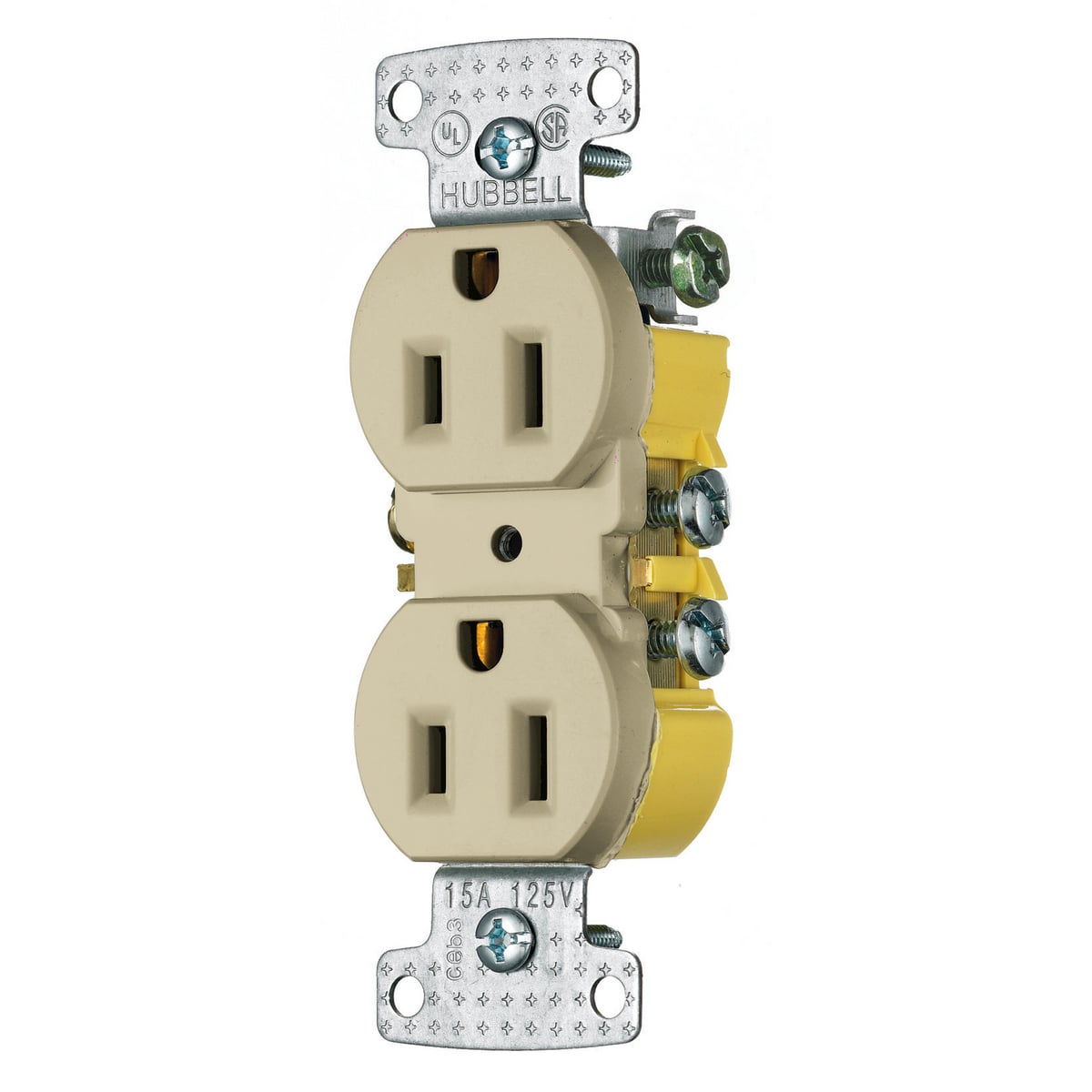 tradeSELECT Straight Blade Receptacle, Residential Grade, Duplex, 15A125V, 2-Pole 3-Wire Grounding, 5-15R, Push Terminals