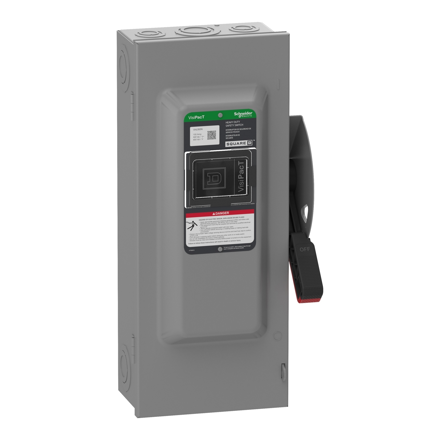Safety switch, VisiPacT, heavy duty, unfused, viewing window, NEMA 1, 600V, 100A, 3 pole, neutral installed