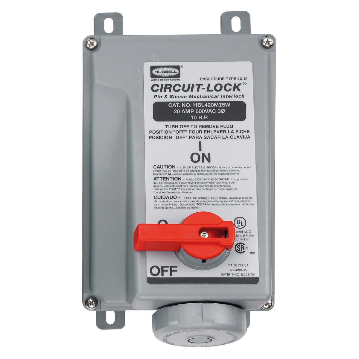 Heavy Duty Products, IEC Pin and Sleeve Devices, Industrial Grade, Female, Mechanically Interlocked Receptacle, 20A 3-Phase Delta 600V AC, 3-Pole 4-Wire Grounding, Terminal Screws