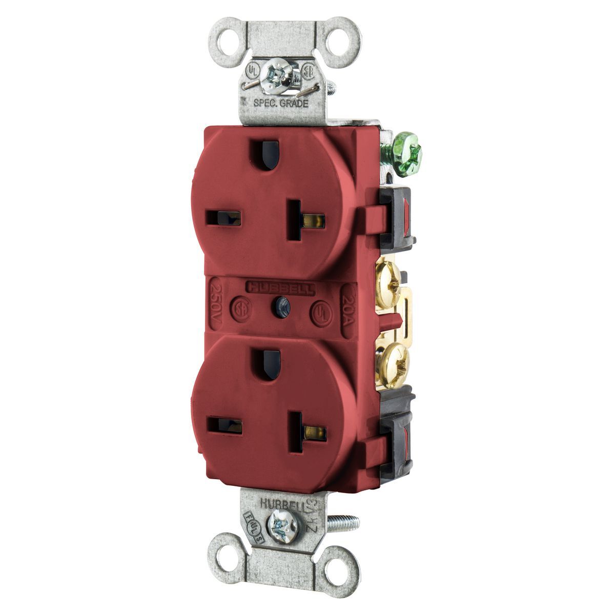 Straight Blade Devices, Receptacles, Duplex, Heavy Duty Grade, 2-Pole 3-Wire Grounding, 20A 250V, 6-20R, Red
