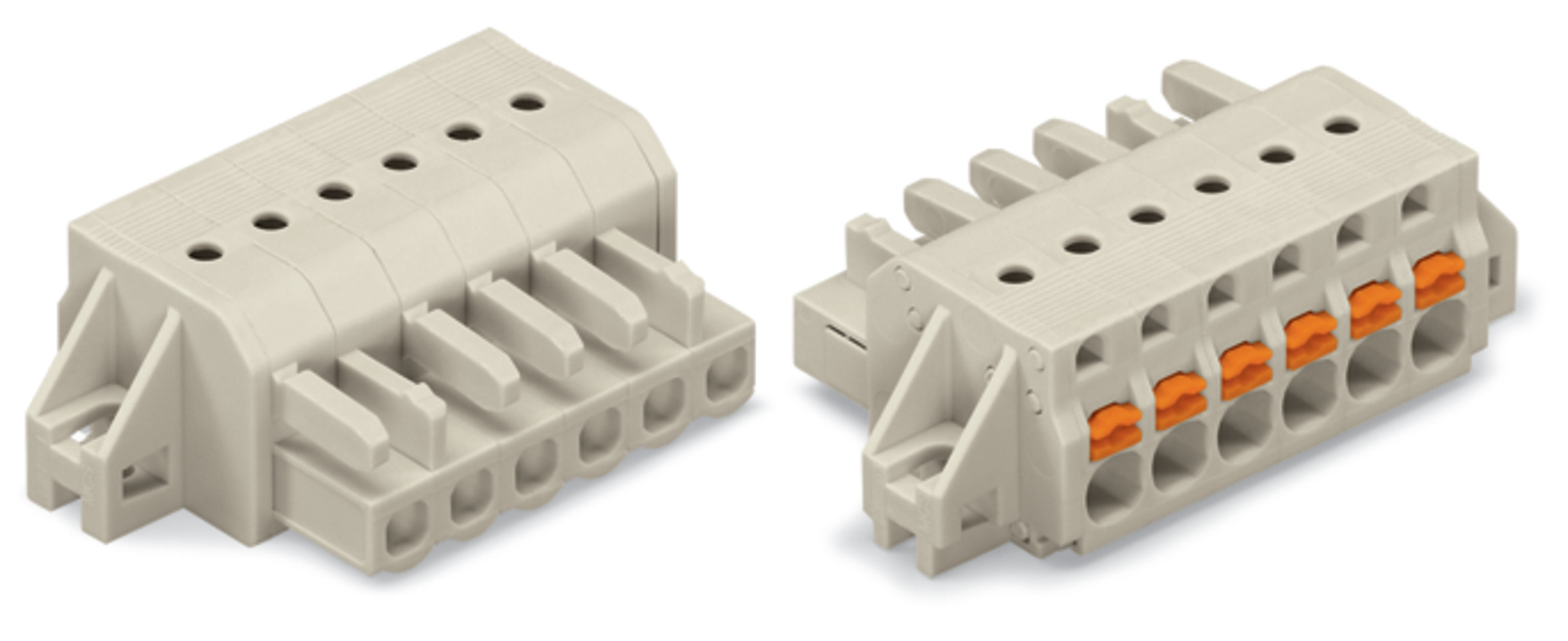 1-conductor female connector; push-button; Push-in CAGE CLAMP; 2.5 mm; Pin spacing 5 mm; 10-pole; 100% protected against mismating; clamping collar; 2,50 mm; light gray