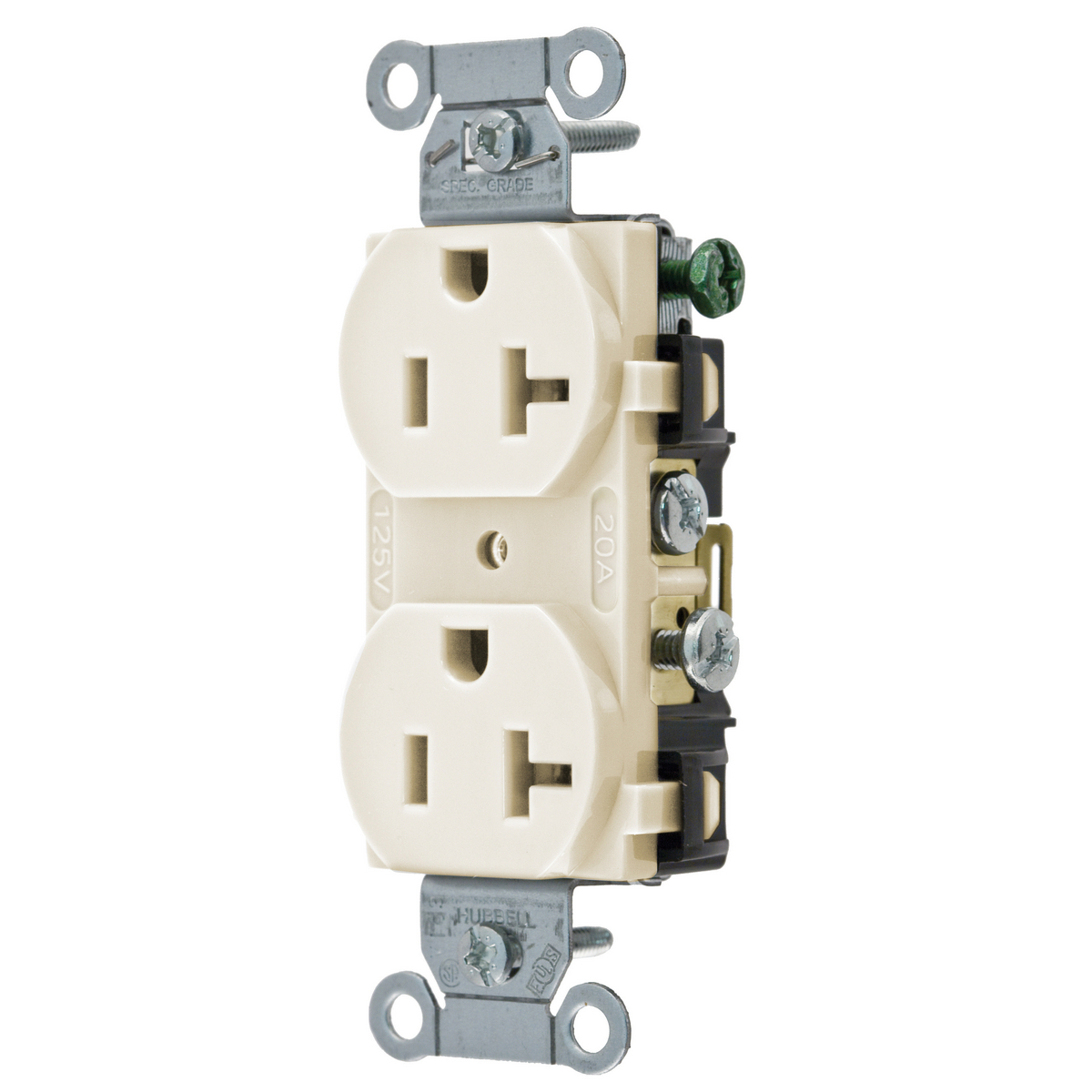 Straight Blade Devices, Receptacles, Duplex, Commercial Grade, 2-Pole 3-Wire Grounding, 20A 125V, 5-20R, Light Almond, Single Pack.