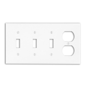 4-Gang 3-Toggle 1-Duplex Device Combination Wallplate, Standard Size, Light Almond