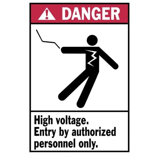 Self-Sticking Polyester Safety Labels, Polyester  3-1/2 x 5 Inches, Legend DANGER High Voltage Entry by Authorized Personnel Only, Red and Black Header on White