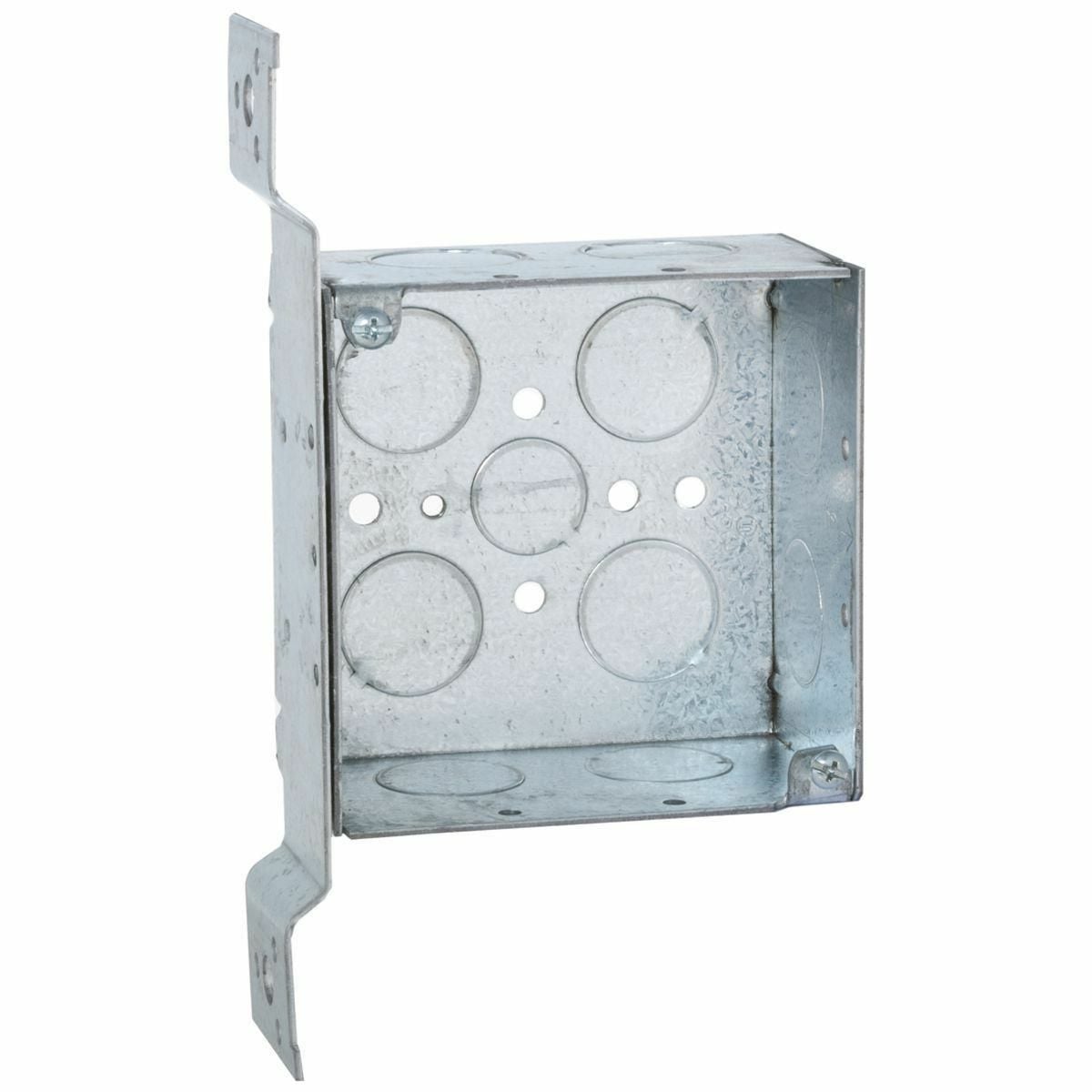 4 In. Sq. Brkt. Box, 2-1/8 In. Deep - Welded with Conduit KO's, 600V,FM,Flush 1/2-3/4 KO