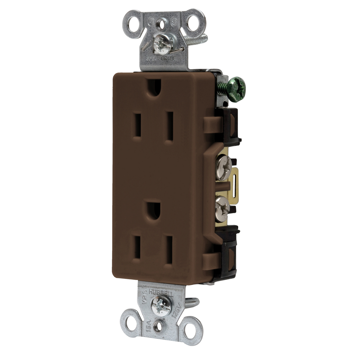Straight Blade Devices, Receptacles, Duplex, Decorator/Commercial/Industrial Grade, 2-Pole 3-Wire Grounding, 15A 125V, 5-15R, Brown, Single Pack.