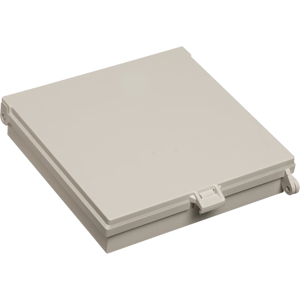 Weatherproof non metallic keypad enclosure. With paintable white cover. Inside dimensions 7-1/2"x7-1/2"x1-1/2"